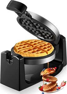 waffle maker 1100w, 180° flip belgian waffle iron with nonstick plates, classic 1" deep waffles, included recipe, removable drip tray, browning control, stainless steel