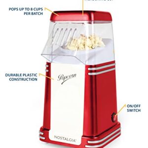 Nostalgia Hot-Air Electric Popcorn Maker, 8 Cups, Healthy Oil Free Popcorn with Measuring Scoop, Retro Red