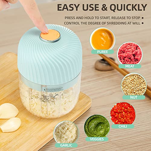 Electric Garlic Chopper, Portable Veggie Chopper, 350ML Garlic Grinder Masher Onion Chopper, Blender to Vegetable, Cordless Food Processor for Ginger, Chili, Fruit, Meat, Spices, Beans, etc(Green)