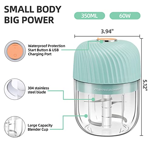 Electric Garlic Chopper, Portable Veggie Chopper, 350ML Garlic Grinder Masher Onion Chopper, Blender to Vegetable, Cordless Food Processor for Ginger, Chili, Fruit, Meat, Spices, Beans, etc(Green)