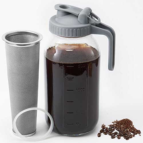 OneDream Cold Brew Coffee Maker - 2 Quart 64oz Stainless Steel Filter Cold Brew Pitcher Jar, No Leaks Cold Brew Mason Jar Coffee Maker, Easy to Clean Cold Coffee Maker