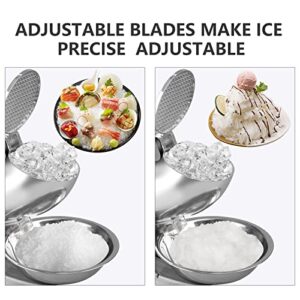 BI-DTOOL Electric Ice Crusher Triple Blades Ice Crusher Shaver 286lbs/hr Stainless Steel Shaved Ice Machine 380W Snow Cone Machine 1500 RPM Ice Shaving Machine Commercial And Domestic Silver