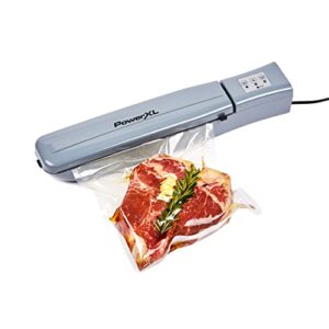 PowerXL Duo NutriSealer Food Vacuum Sealer Machine with Vacuum Seal Bags & Rolls, Double Airtight Sealing with Built-in Cutter, Small Snack Bag Capability, Safety Certified, Lab Tested, LED Indicator Lights, 11 inch (Slate)