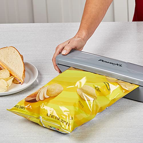 PowerXL Duo NutriSealer Food Vacuum Sealer Machine with Vacuum Seal Bags & Rolls, Double Airtight Sealing with Built-in Cutter, Small Snack Bag Capability, Safety Certified, Lab Tested, LED Indicator Lights, 11 inch (Slate)