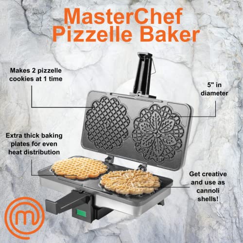 MasterChef Pizzelle Maker - Non-stick Electric Cookie Baker Press, Make Two Homemade 5-Inch Italian Waffle Cookies at Once for Breakfast, Dessert, Birthday Gift