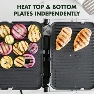 GreenPan 6-in-1 Multi-Function Contact Grill & Griddle, Healthy Ceramic Nonstick Aluminum, Two Sets of Grill & Waffle Plates, Adjustable Shade & Shear, Closed Press/Open Flat Surface, Matte Black