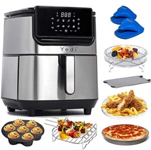 yedi evolution air fryer, 6.8 quart, stainless steel, ceramic cooking basket, with deluxe accessory kit and recipe book