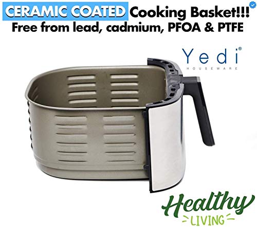 Yedi Evolution Air Fryer, 6.8 Quart, Stainless Steel, Ceramic Cooking Basket, with Deluxe Accessory Kit and Recipe Book