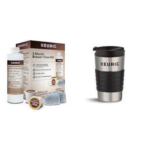 keurig 3-month brewer maintenance kit, 7 count & travel mug fits k-cup pod coffee maker, 1 count (pack of 1), stainless steel