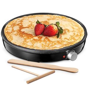 crepe maker machine, reemix compact pancake griddle precise temperature control, nonstick 12” electric griddle, batter spreader for eggs, pancakes, omelets and quesadillas, includes spatula, spreader