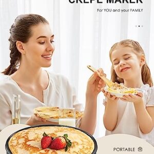 Crepe Maker Machine, Reemix Compact Pancake Griddle Precise Temperature Control, Nonstick 12” Electric Griddle, Batter Spreader for Eggs, Pancakes, Omelets and Quesadillas, Includes Spatula, Spreader