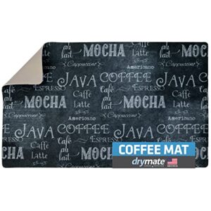 drymate coffee maker mat, (coffee station bar accessory) protects kitchen countertops from spills, stains & scratches, absorbent, waterproof, washable (usa made) (12” x 20”) (java chalkboard)