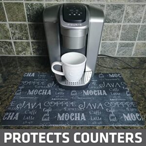 Drymate Coffee Maker Mat, (Coffee Station Bar Accessory) Protects Kitchen Countertops From Spills, Stains & Scratches, Absorbent, Waterproof, Washable (USA Made) (12” x 20”) (Java Chalkboard)