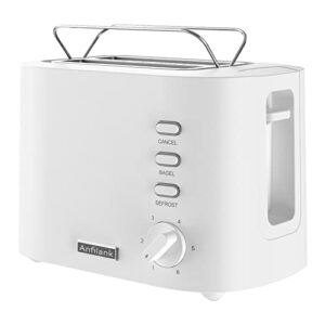 anfilank compact 2 slice toaster, wide slots with warming rack, cancel, bagel, defrost function, 6-shade settings, removable crumb tray and high lift lever classic bread toaster, 900w bpa free(white)