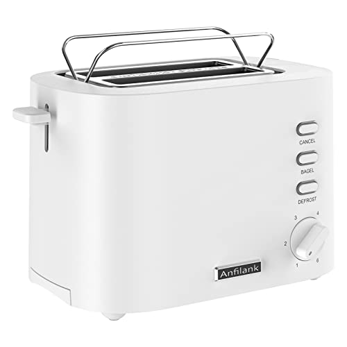 Anfilank Compact 2 Slice Toaster, Wide Slots with Warming Rack, Cancel, Bagel, Defrost Function, 6-Shade Settings, Removable Crumb Tray and High Lift Lever Classic Bread Toaster, 900W BPA free(White)