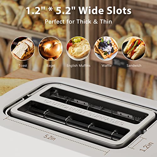 Anfilank Compact 2 Slice Toaster, Wide Slots with Warming Rack, Cancel, Bagel, Defrost Function, 6-Shade Settings, Removable Crumb Tray and High Lift Lever Classic Bread Toaster, 900W BPA free(White)