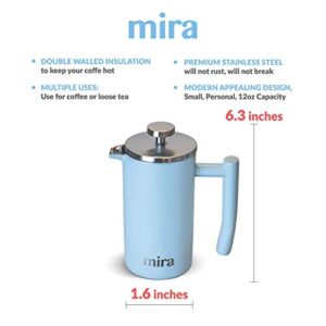 MIRA Coffee Lover Bundle with 12oz Insulated French Press (Pearl Blue) and 12oz Insulated Travel Mug (Pearl Blue)