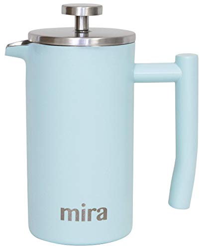 MIRA Coffee Lover Bundle with 12oz Insulated French Press (Pearl Blue) and 12oz Insulated Travel Mug (Pearl Blue)