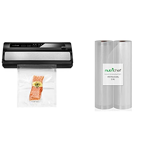 NutriChef PKVS Vacuum Sealer, Stainless Steel/Black & Premium (2) Vacuum Sealer (2-Pack)