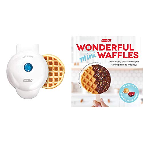 Dash DMW001WH Machine Mini waffle maker, 4 inch, White & DCB001MW Wonderful Mini Waffles Recipe Book with Gluten, Vegan, Paleo, Dairy + Nut Free Options, Over 80+ Easy to Follow Guides, Cookbook