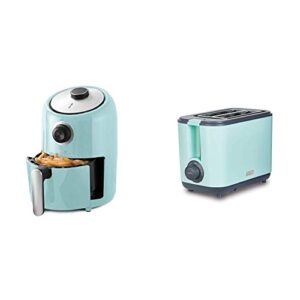 dash compact air fryer oven cooker, 2 quart - aqua & dezt001aq 2 slice extra wide slot easy toaster with cool touch + defrost feature, for bagels, specialty breads & other baked goods, aqua