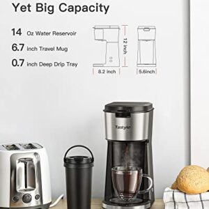 Tastyle Single Serve Coffee Maker for K Cup & Ground Coffee, Regular and Bold Brew Options, Small Coffee Machine Single Cup with Descaling Reminder, Fits Travel Mug, 6 to 14 Oz Brew Size, Black