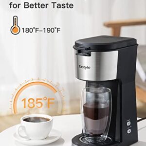 Tastyle Single Serve Coffee Maker for K Cup & Ground Coffee, Regular and Bold Brew Options, Small Coffee Machine Single Cup with Descaling Reminder, Fits Travel Mug, 6 to 14 Oz Brew Size, Black