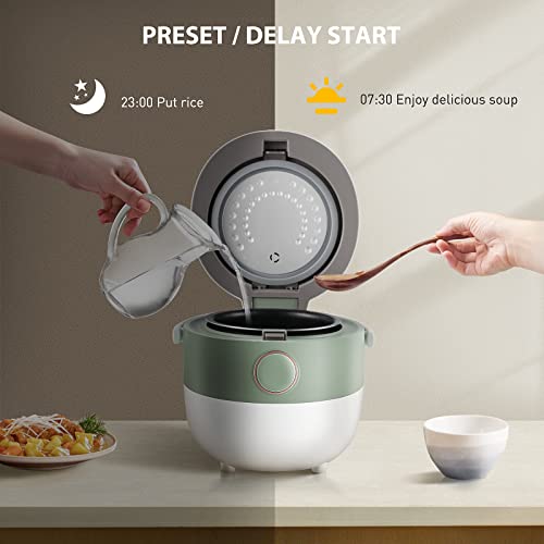 Bear Rice Cooker 6 Cups Cooked, 3D Heating and Fuzzy Logic, Healthy Ceramic Nonstick Small Rice Cooker, PFAS-Free, Touch-Screen, for White/Brown Rice Quinoa Oatmeal Soup, 1.6L White