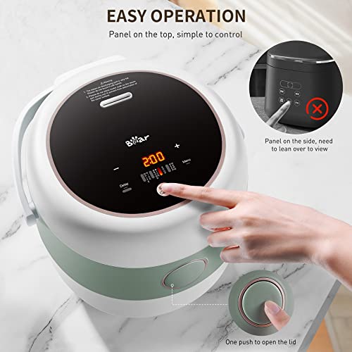 Bear Rice Cooker 6 Cups Cooked, 3D Heating and Fuzzy Logic, Healthy Ceramic Nonstick Small Rice Cooker, PFAS-Free, Touch-Screen, for White/Brown Rice Quinoa Oatmeal Soup, 1.6L White