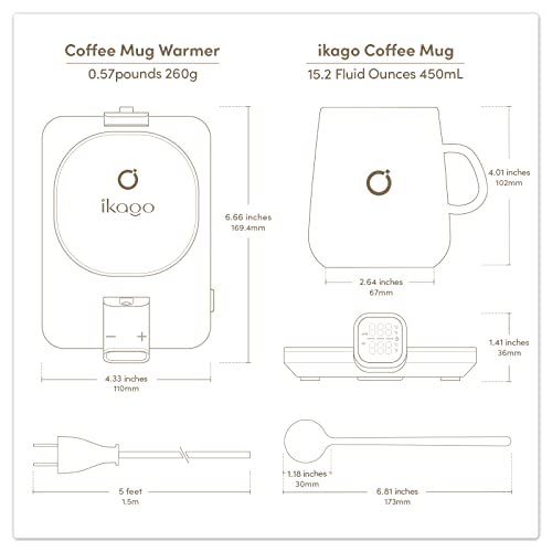 ikago Smart Mug Warmer & Mug Set - Upgraded Coffee Warmer, 1°F Precise Temperature Control Mug Warmer for Desk, Heated Coffee Mug with Auto Shut Off, Birthday Gifts for Women and Men