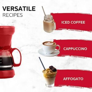 Holstein Housewares - 5 Cup Drip Coffee Maker - Convenient and User Friendly with Permanent Filter, Borosilicate Glass Carafe, Water Level Indicator, Auto Pause/Serve and Keep Warm Functions, Red