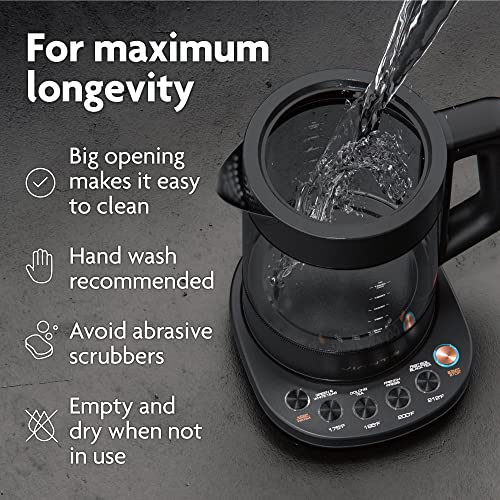 Hot Tea Maker Electric Glass Kettle with tea infuser and temperature control. Automatic Shut off. Brewing Programs for your favorite teas and Coffee.