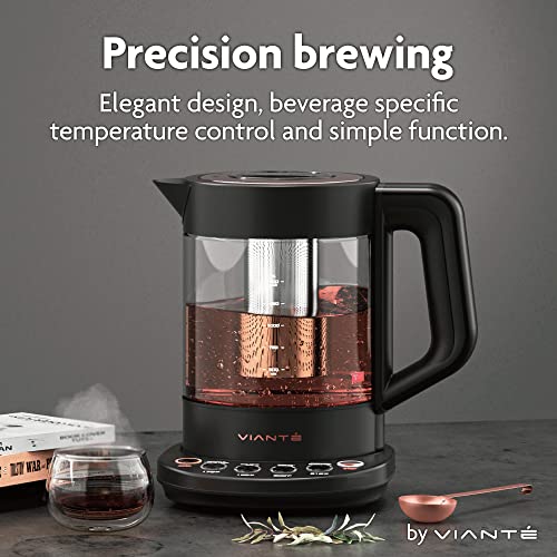 Hot Tea Maker Electric Glass Kettle with tea infuser and temperature control. Automatic Shut off. Brewing Programs for your favorite teas and Coffee.