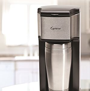 Capresso 425 On-the-Go Personal Coffee Maker, Silver/Black, Stainless steel, 16 oz