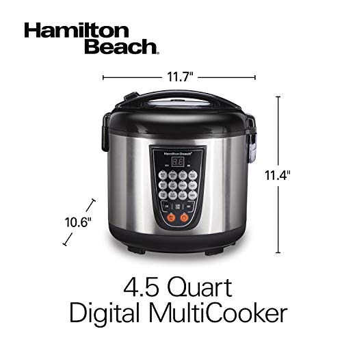 Hamilton Beach Digital Programmable Rice and Slow Cooker & Food Steamer, 20 Cups Cooked (10 Cups Uncooked), 14 Pre-Programmed Settings for Sear Saute, Hot Cereal, Soup, Nonstick Pot, Stainless Steel