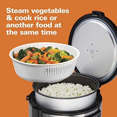 Hamilton Beach Digital Programmable Rice and Slow Cooker & Food Steamer, 20 Cups Cooked (10 Cups Uncooked), 14 Pre-Programmed Settings for Sear Saute, Hot Cereal, Soup, Nonstick Pot, Stainless Steel