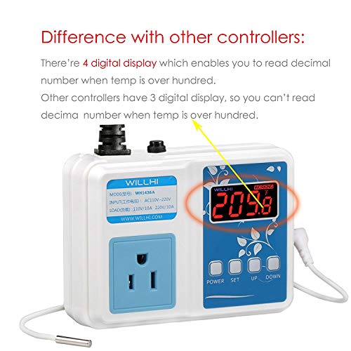 WILLHI WH1436A 10A Temperature Controller 110V Digital Thermostat Switch Sous Vide Controller NTC 10K Sensor Improved Version