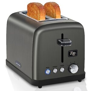 seedeem toaster 2 slice, stainless steel bread toaster with lcd display, 7 bread shade settings, 1.5'' variable extra wide slots bagel toaster with 4 functions, removable crumb tray, 900w, dark metallic …