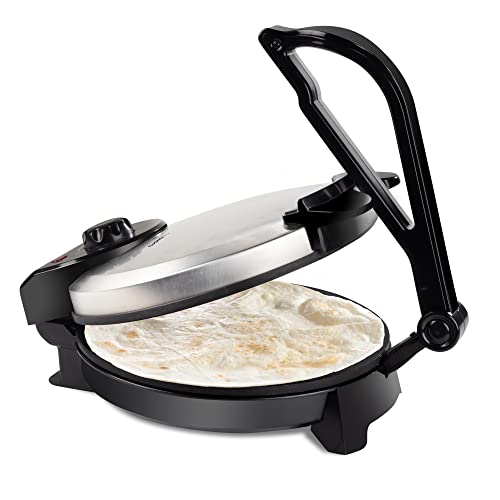 CucinaPro Electric Tortilla Maker - 10" Roti, Flatbread, Non-Stick Cooking Plates with Ready Light and Cord Wrap