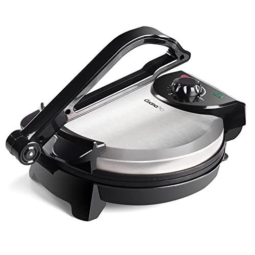 CucinaPro Electric Tortilla Maker - 10" Roti, Flatbread, Non-Stick Cooking Plates with Ready Light and Cord Wrap