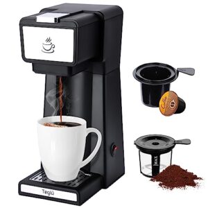 teglu upgraded single serve coffee maker 2 in 1 for k cup pods & ground coffee, mini k cup coffee machine 6-14 oz, one cup coffee brewer with one-bouton fast brewing, reusable filter, slim version