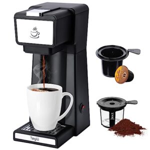 Teglu Upgraded Single Serve Coffee Maker 2 in 1 for K Cup Pods & Ground Coffee, Mini K Cup Coffee Machine 6-14 oz, One Cup Coffee Brewer with One-Bouton Fast Brewing, Reusable Filter, Slim Version