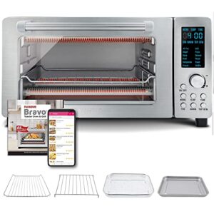 nuwave bravo 12-in-1 digital toaster oven, countertop convection oven & air fryer combo, 1800 watts, 21-qt capacity, 50°-450°f temp controls, dual zone surround cooking, linear t technology, ss look