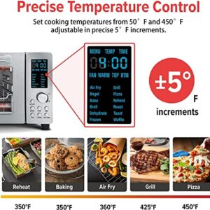 Nuwave Bravo 12-in-1 Digital Toaster Oven, Countertop Convection Oven & Air Fryer Combo, 1800 Watts, 21-Qt Capacity, 50°-450°F Temp Controls, Dual Zone Surround Cooking, Linear T Technology, SS Look