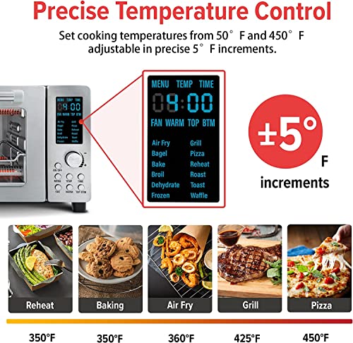 Nuwave Bravo 12-in-1 Digital Toaster Oven, Countertop Convection Oven & Air Fryer Combo, 1800 Watts, 21-Qt Capacity, 50°-450°F Temp Controls, Dual Zone Surround Cooking, Linear T Technology, SS Look