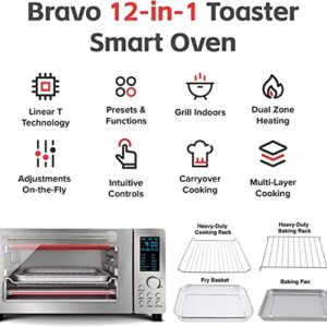 Nuwave Bravo 12-in-1 Digital Toaster Oven, Countertop Convection Oven & Air Fryer Combo, 1800 Watts, 21-Qt Capacity, 50°-450°F Temp Controls, Dual Zone Surround Cooking, Linear T Technology, SS Look