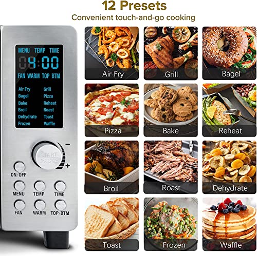 Nuwave Bravo 12-in-1 Digital Toaster Oven, Countertop Convection Oven & Air Fryer Combo, 1800 Watts, 21-Qt Capacity, 50°-450°F Temp Controls, Dual Zone Surround Cooking, Linear T Technology, SS Look