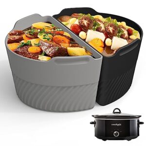 taydoiban crock pot dividers silicone for crock pot 6-8 qt, allows cooking two different meals at once time, slow cooker silicone liner safe for dishwasher, plastic liners free, reusable crock pot