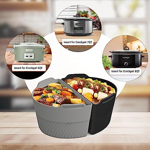 TAYDOIBAN Crock Pot Dividers Silicone For Crock Pot 6-8 QT, Allows Cooking Two Different Meals At Once Time, Slow Cooker Silicone Liner Safe For Dishwasher, Plastic Liners Free, Reusable Crock Pot