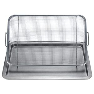 air fryer basket for oven, 18.1x11.8inch stainless steel large air fryer tray for oven, non-sitck grill basket air fryer pan, baking sheet cookie sheet 2 piece set